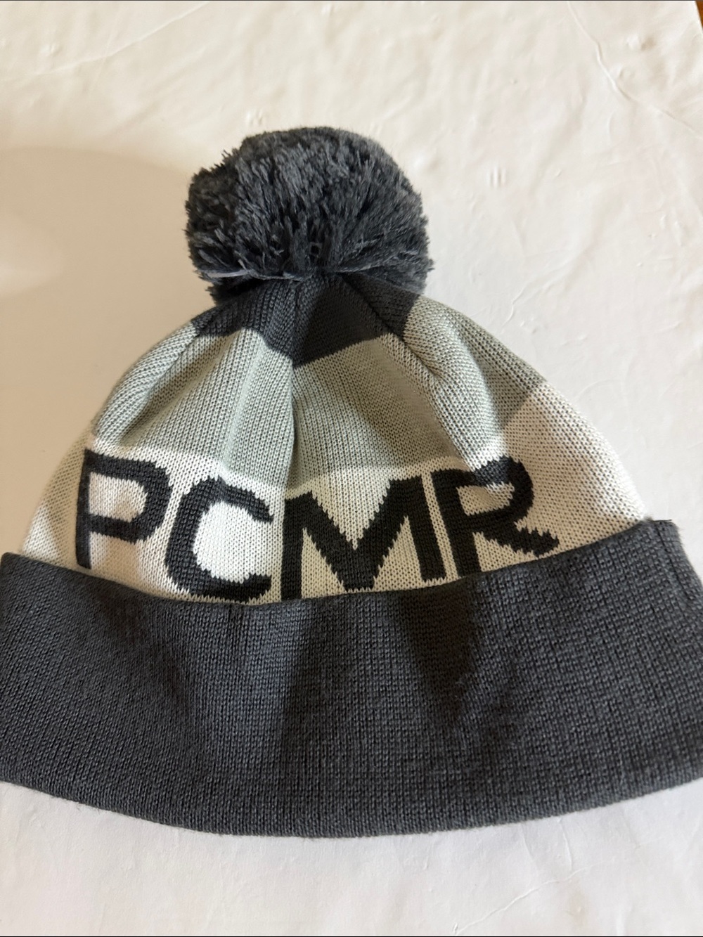 PCMR  ski  Pom Beanie Hat in Dark Gray and Light Gray